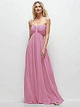 Front View Thumbnail - Powder Pink Strapless Empire Waist Cutout Maxi Dress with Covered Button Detail