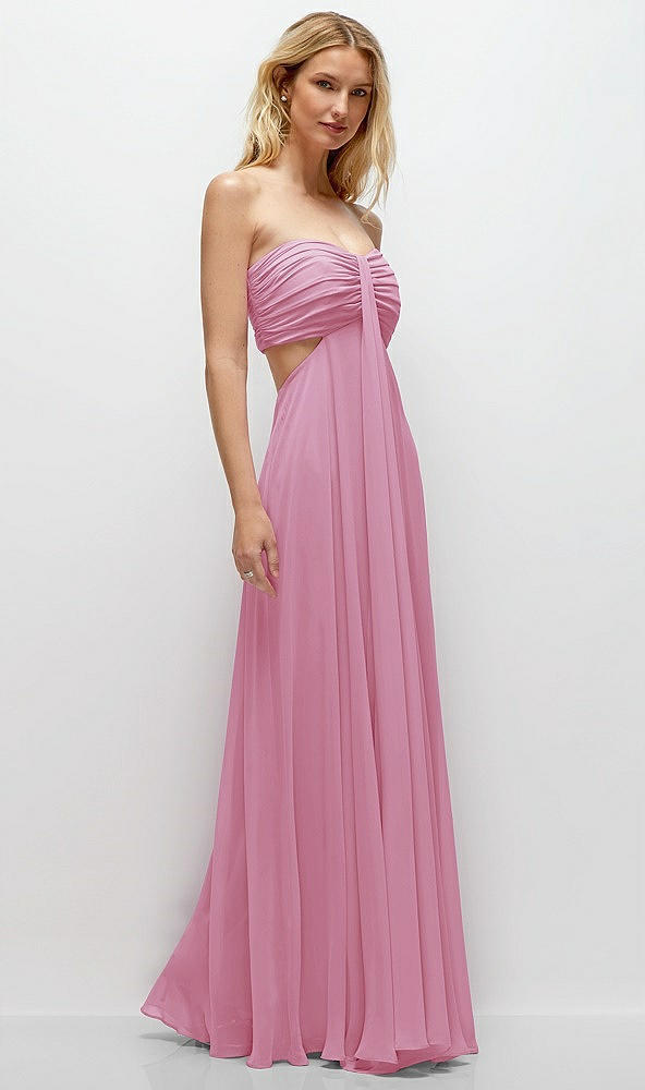 Back View - Powder Pink Strapless Empire Waist Cutout Maxi Dress with Covered Button Detail