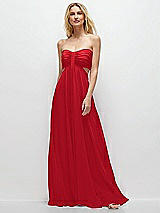 Front View Thumbnail - Parisian Red Strapless Empire Waist Cutout Maxi Dress with Covered Button Detail