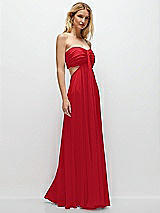 Rear View Thumbnail - Parisian Red Strapless Empire Waist Cutout Maxi Dress with Covered Button Detail