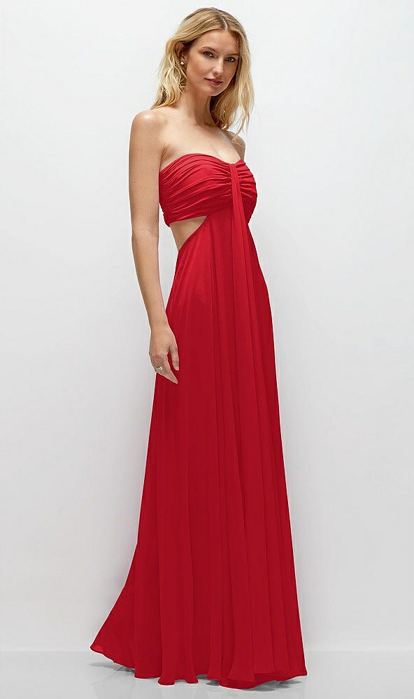 Back View - Parisian Red Strapless Empire Waist Cutout Maxi Dress with Covered Button Detail