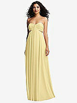 Alt View 5 Thumbnail - Pale Yellow Strapless Empire Waist Cutout Maxi Dress with Covered Button Detail