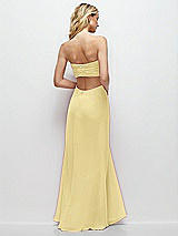 Side View Thumbnail - Pale Yellow Strapless Empire Waist Cutout Maxi Dress with Covered Button Detail