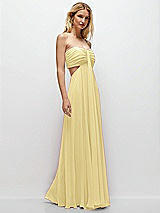 Rear View Thumbnail - Pale Yellow Strapless Empire Waist Cutout Maxi Dress with Covered Button Detail