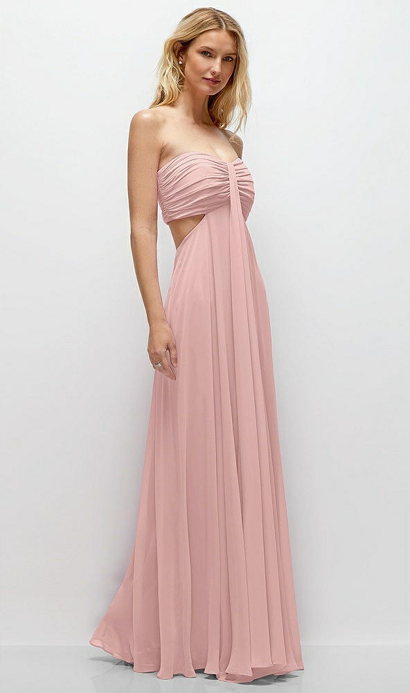 Back View - Rose - PANTONE Rose Quartz Strapless Empire Waist Cutout Maxi Dress with Covered Button Detail