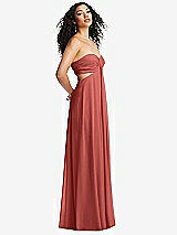 Alt View 4 Thumbnail - Coral Pink Strapless Empire Waist Cutout Maxi Dress with Covered Button Detail