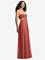 Alt View 6 Thumbnail - Coral Pink Strapless Empire Waist Cutout Maxi Dress with Covered Button Detail