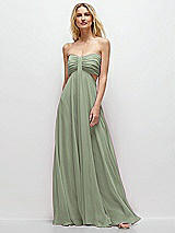 Front View Thumbnail - Sage Strapless Empire Waist Cutout Maxi Dress with Covered Button Detail