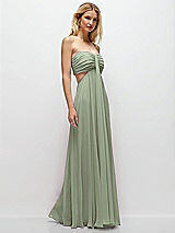 Rear View Thumbnail - Sage Strapless Empire Waist Cutout Maxi Dress with Covered Button Detail