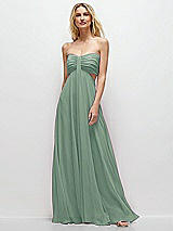 Front View Thumbnail - Seagrass Strapless Empire Waist Cutout Maxi Dress with Covered Button Detail