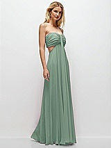 Rear View Thumbnail - Seagrass Strapless Empire Waist Cutout Maxi Dress with Covered Button Detail