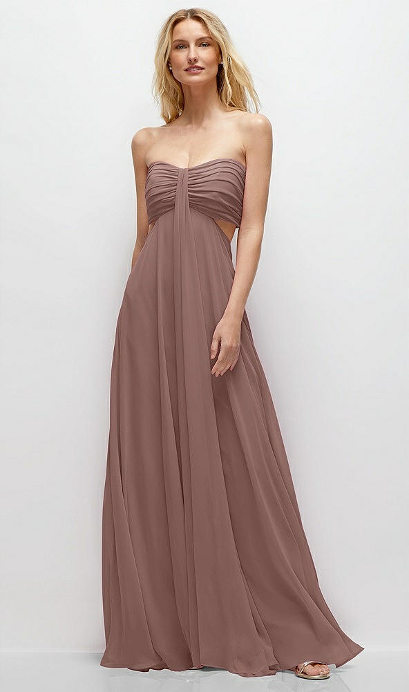 Front View - Sienna Strapless Empire Waist Cutout Maxi Dress with Covered Button Detail