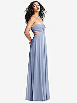 Alt View 4 Thumbnail - Sky Blue Strapless Empire Waist Cutout Maxi Dress with Covered Button Detail