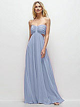 Front View Thumbnail - Sky Blue Strapless Empire Waist Cutout Maxi Dress with Covered Button Detail