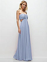 Rear View Thumbnail - Sky Blue Strapless Empire Waist Cutout Maxi Dress with Covered Button Detail