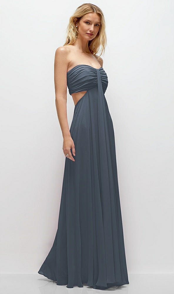 Back View - Silverstone Strapless Empire Waist Cutout Maxi Dress with Covered Button Detail