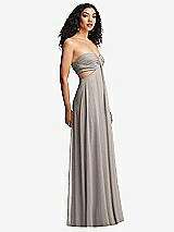 Alt View 6 Thumbnail - Taupe Strapless Empire Waist Cutout Maxi Dress with Covered Button Detail