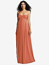 Alt View 5 Thumbnail - Terracotta Copper Strapless Empire Waist Cutout Maxi Dress with Covered Button Detail