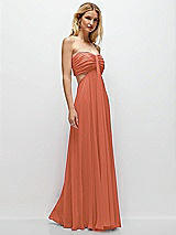 Rear View Thumbnail - Terracotta Copper Strapless Empire Waist Cutout Maxi Dress with Covered Button Detail