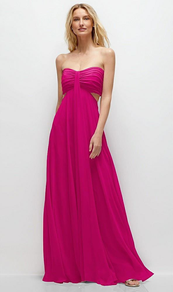 Front View - Think Pink Strapless Empire Waist Cutout Maxi Dress with Covered Button Detail