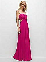 Rear View Thumbnail - Think Pink Strapless Empire Waist Cutout Maxi Dress with Covered Button Detail