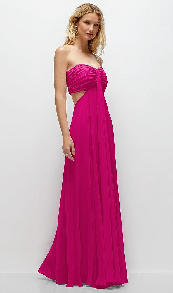 Back View - Think Pink Strapless Empire Waist Cutout Maxi Dress with Covered Button Detail