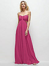 Front View Thumbnail - Tea Rose Strapless Empire Waist Cutout Maxi Dress with Covered Button Detail