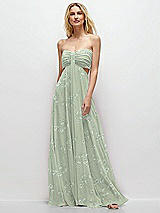 Front View Thumbnail - Vintage Primrose Sage Strapless Empire Waist Cutout Maxi Dress with Covered Button Detail