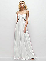 Front View Thumbnail - White Strapless Empire Waist Cutout Maxi Dress with Covered Button Detail