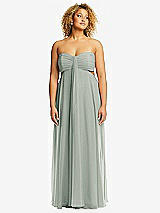 Alt View 1 Thumbnail - Willow Green Strapless Empire Waist Cutout Maxi Dress with Covered Button Detail