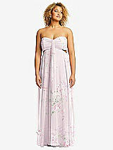 Alt View 2 Thumbnail - Watercolor Print Strapless Empire Waist Cutout Maxi Dress with Covered Button Detail