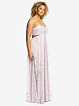 Alt View 3 Thumbnail - Watercolor Print Strapless Empire Waist Cutout Maxi Dress with Covered Button Detail