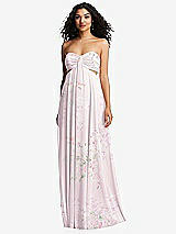 Front View Thumbnail - Watercolor Print Strapless Empire Waist Cutout Maxi Dress with Covered Button Detail