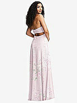 Rear View Thumbnail - Watercolor Print Strapless Empire Waist Cutout Maxi Dress with Covered Button Detail