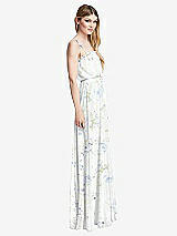 Side View Thumbnail - Bleu Garden Skinny Tie-Shoulder Ruffle-Trimmed Blouson Maxi Dress