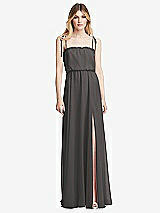 Front View Thumbnail - Caviar Gray Skinny Tie-Shoulder Ruffle-Trimmed Blouson Maxi Dress