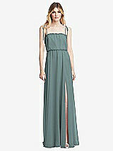 Front View Thumbnail - Icelandic Skinny Tie-Shoulder Ruffle-Trimmed Blouson Maxi Dress