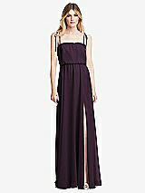 Front View Thumbnail - Aubergine Skinny Tie-Shoulder Ruffle-Trimmed Blouson Maxi Dress