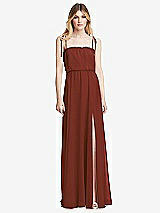 Front View Thumbnail - Auburn Moon Skinny Tie-Shoulder Ruffle-Trimmed Blouson Maxi Dress