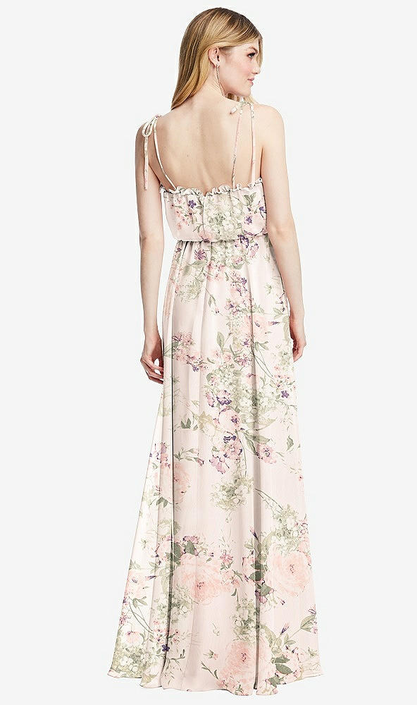 Back View - Blush Garden Skinny Tie-Shoulder Ruffle-Trimmed Blouson Maxi Dress