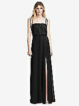 Front View Thumbnail - Black Skinny Tie-Shoulder Ruffle-Trimmed Blouson Maxi Dress