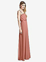 Side View Thumbnail - Desert Rose Skinny Tie-Shoulder Ruffle-Trimmed Blouson Maxi Dress