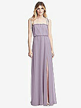 Front View Thumbnail - Lilac Haze Skinny Tie-Shoulder Ruffle-Trimmed Blouson Maxi Dress