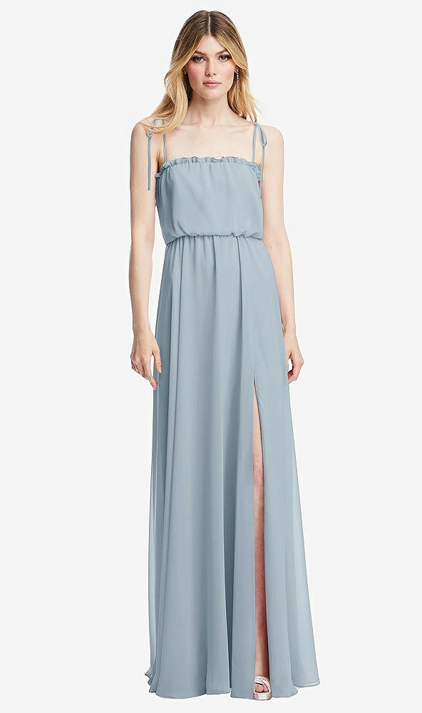 Front View - Mist Skinny Tie-Shoulder Ruffle-Trimmed Blouson Maxi Dress