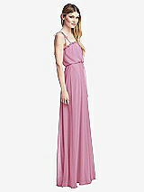 Side View Thumbnail - Powder Pink Skinny Tie-Shoulder Ruffle-Trimmed Blouson Maxi Dress