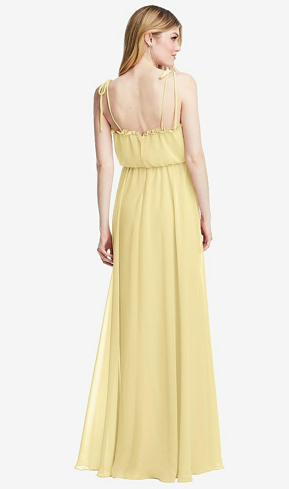 Back View - Pale Yellow Skinny Tie-Shoulder Ruffle-Trimmed Blouson Maxi Dress