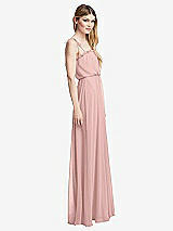 Side View Thumbnail - Rose - PANTONE Rose Quartz Skinny Tie-Shoulder Ruffle-Trimmed Blouson Maxi Dress