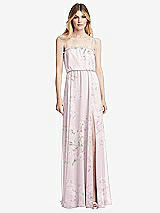 Front View Thumbnail - Watercolor Print Skinny Tie-Shoulder Ruffle-Trimmed Blouson Maxi Dress