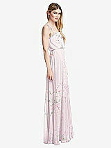 Side View Thumbnail - Watercolor Print Skinny Tie-Shoulder Ruffle-Trimmed Blouson Maxi Dress