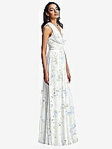 Side View Thumbnail - Bleu Garden Shirred Deep Plunge Neck Closed Back Chiffon Maxi Dress 